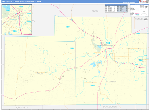 San Angelo, TX Metro Area Zip Code Map
